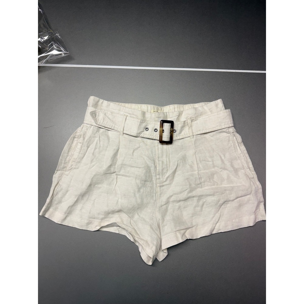 Christian Siriano New York Women 100% Linen Belted Shorts Cream Size L